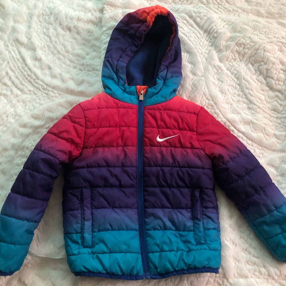 Nike Kids Hooded Gradient Puffer Jacket - Red, Purple & Teal